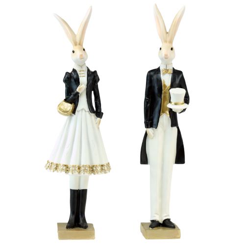Floristik24 Rabbit decoration rabbit pair black gold white table decoration H32cm 2pcs