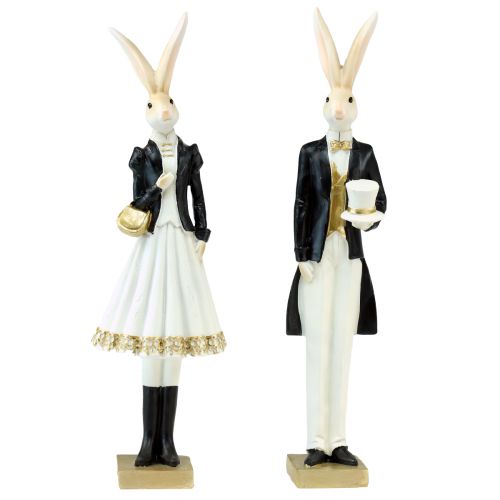 Product Rabbit decoration pair of rabbits black gold white table decoration H32cm 2pcs