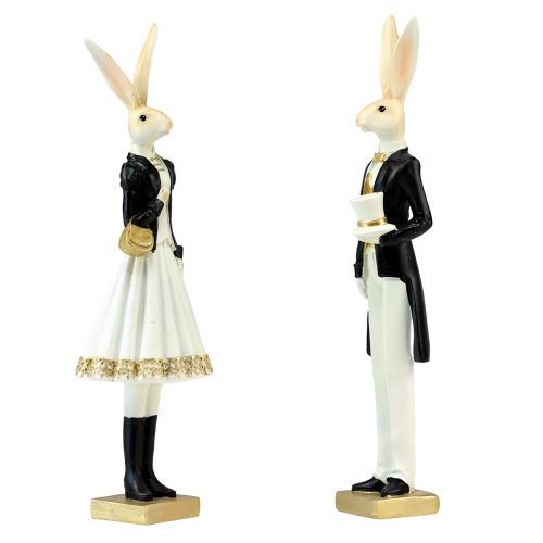 Product Rabbit decoration pair of rabbits black gold white table decoration H32cm 2pcs
