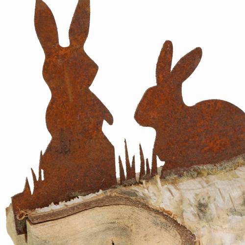 Floristik24 Rabbit family metal rust on wooden base birch 25cm H9cm