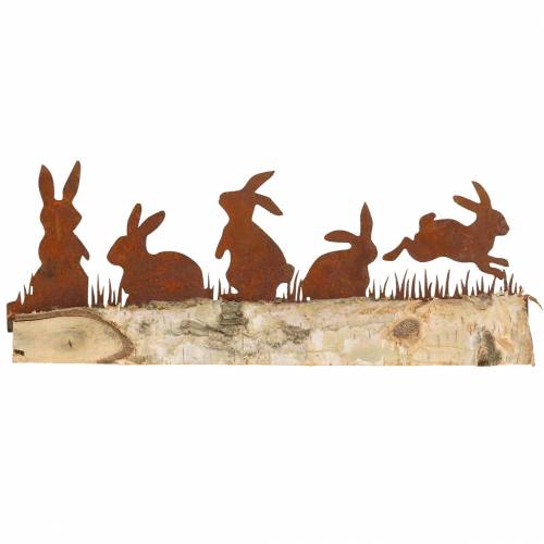 Floristik24 Rabbit family metal rust on wooden base birch 25cm H9cm