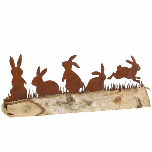 Floristik24 Rabbit family metal rust on wooden base birch 25cm H9cm