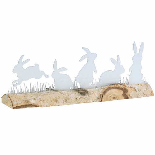 Floristik24 Rabbit family metal white on wooden base birch 25cm H9cm