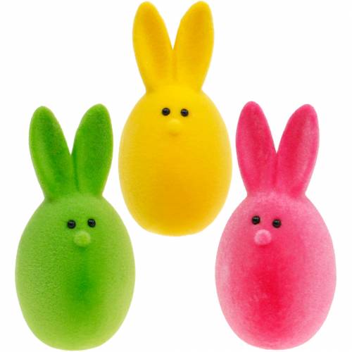 Floristik24 Easter egg mix with ears, flocked rabbit eggs, colorful Easter decoration 6pcs