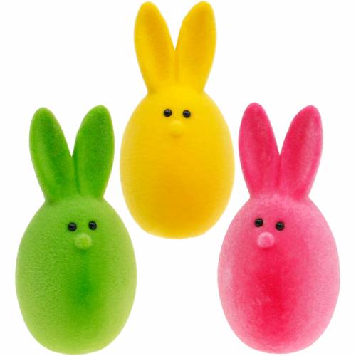 Product Easter egg mix with ears, flocked bunny eggs, Easter decoration colorful 6 pieces