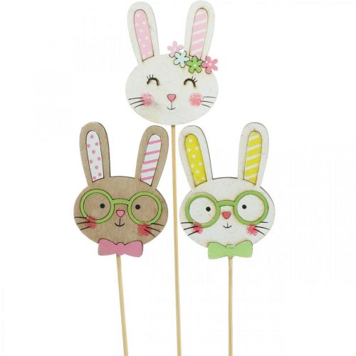 Floristik24 Funny Easter Bunny Decoration Rabbit Head on Stick Flower Decoration 7cm 12 Pcs