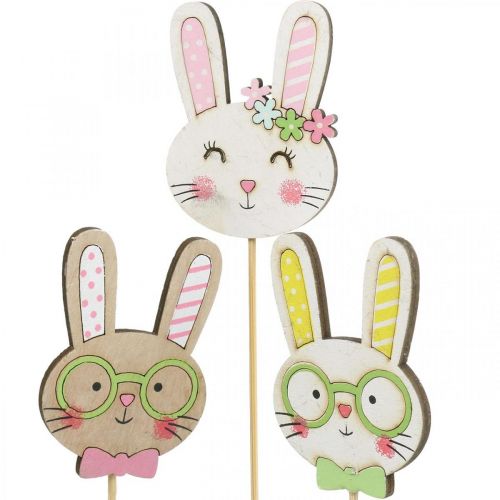 Product Funny Easter bunny decoration bunny head on stick flower decoration 7cm 12pcs