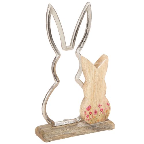 Rabbit mother with child rabbit decoration natural silver 26.5cm