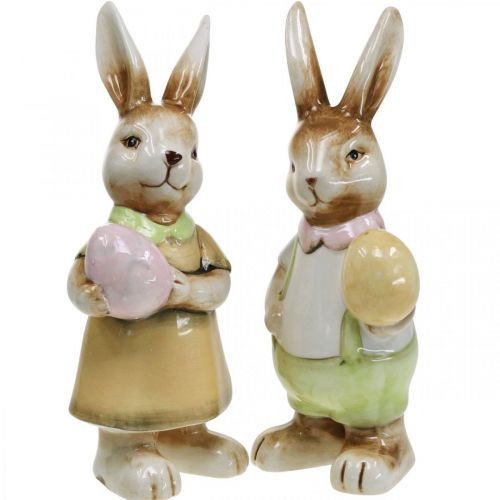 Floristik24 Deco Easter bunnies with egg, Easter decoration bunnies, ceramic, H24cm 2pcs