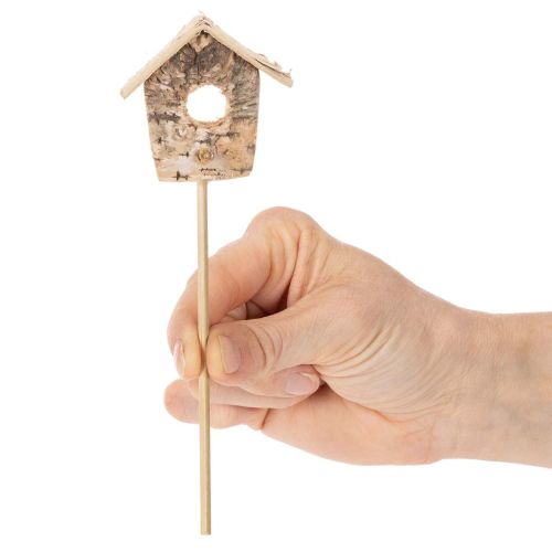 Birch Wood Mini Birdhouses with Sticks 5cm Set of 4 for Floral Arrangements | Floristik24.co.uk