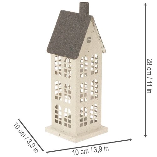 Metal Decorative House with Windows and Chimney, 28cm, Beige and Grey | Floristik24.co.uk