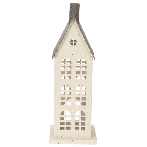 Metal Decorative House with Windows and Chimney 28cm Beige and Grey | Floristik24.co.uk