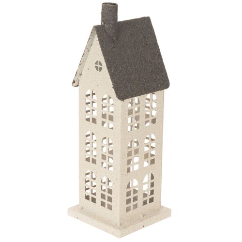 Metal Decorative House with Windows and Chimney 28cm Beige and Grey | Floristik24.co.uk