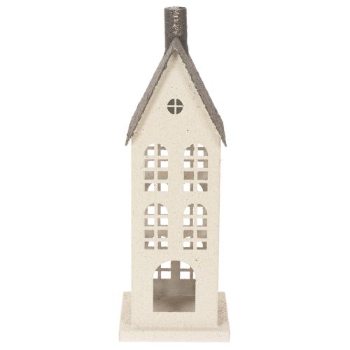 Metal Decorative House with Windows and Chimney 28cm Beige and Grey | Floristik24.co.uk