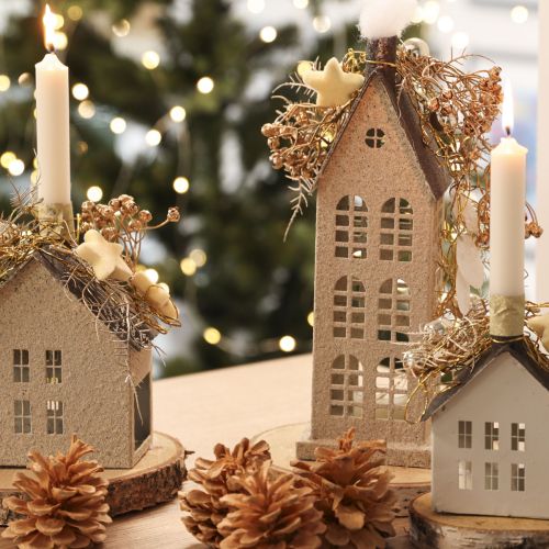 Metal Decorative House with Windows and Chimney 28cm Beige and Grey | Floristik24.co.uk
