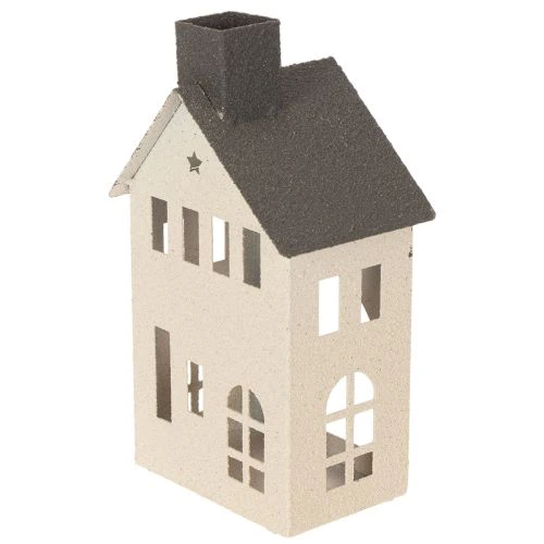 Metal House Ornament with Chimney and Windows 24cm Beige and Grey | Floristik24.co.uk