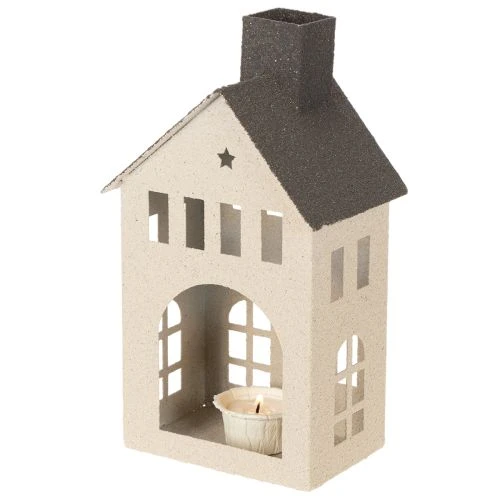 Metal House Ornament with Chimney and Windows 24cm Beige and Grey | Floristik24.co.uk