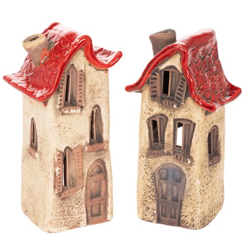 Ceramic house decoration with red roof, light-up house, 15cm, 2 pieces buy online | Floristik24.co.uk