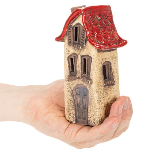 Ceramic house decoration with red roof, light-up house, 15cm, 2 pieces | Floristik24.co.uk