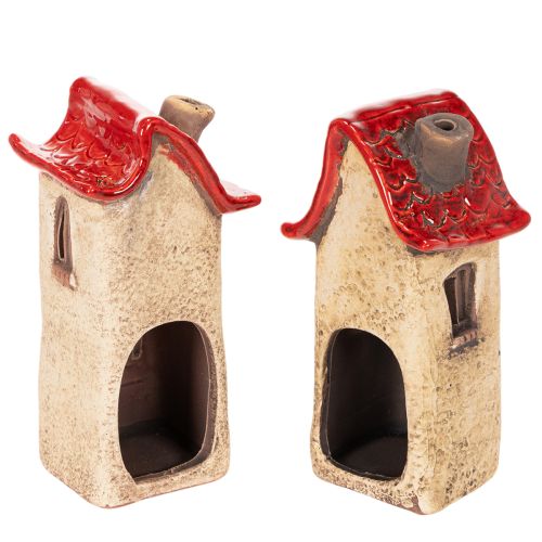 Ceramic house decoration with red roof, light-up house, 15cm, 2 pieces | Floristik24.co.uk