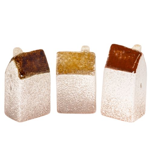 Decorative ceramic miniature houses set, table decoration, 9cm, 3 pieces | Floristik24.co.uk