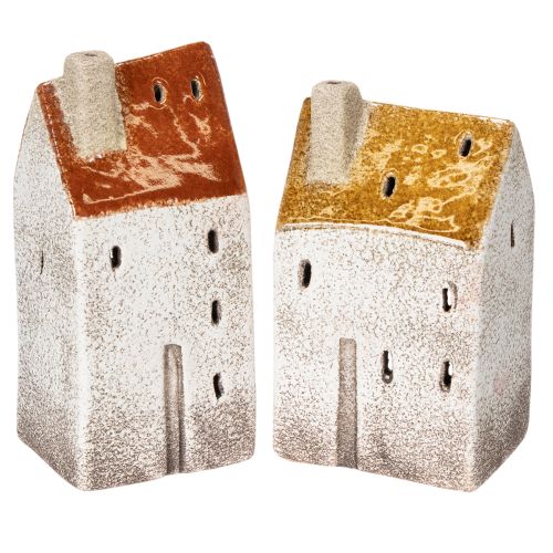 Ceramic house decoration with chimney, tealight house, autumn and winter, 13cm, 2 pieces buy online | Floristik24.co.uk