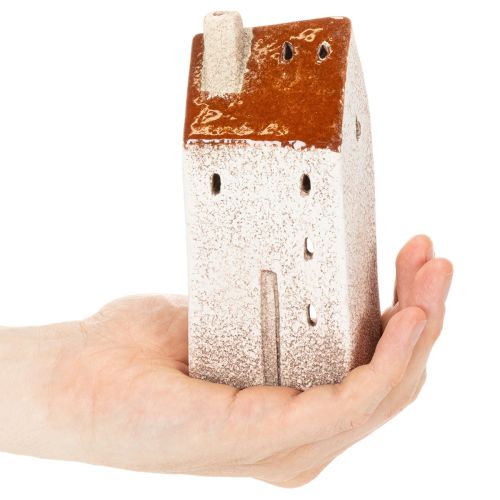 Ceramic house decoration with chimney, tealight house, autumn and winter, 13cm, 2 pieces | Floristik24.co.uk