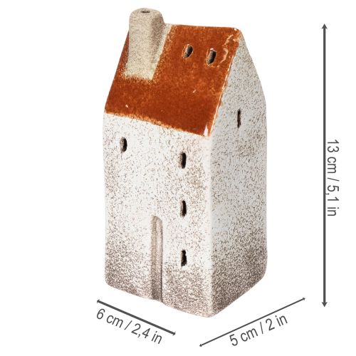 Ceramic house decoration with chimney, tealight house, autumn and winter, 13cm, 2 pieces | Floristik24.co.uk