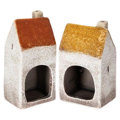 Ceramic house decoration with chimney, tealight house, autumn and winter, 13cm, 2 pieces | Floristik24.co.uk