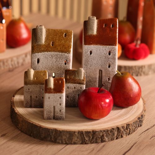 Product Ceramic house decoration with chimney, tealight house, autumn and winter, 13cm, 2 pieces