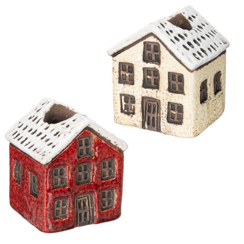 Ceramic candle holder, decorative house with snow for table decoration, 7cm, 2 pieces buy online | Floristik24.co.uk