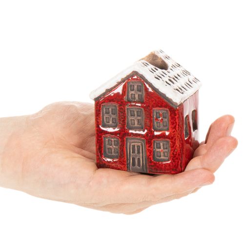 Ceramic candle holder, decorative house with snow for table decoration, 7cm, 2 pieces | Floristik24.co.uk