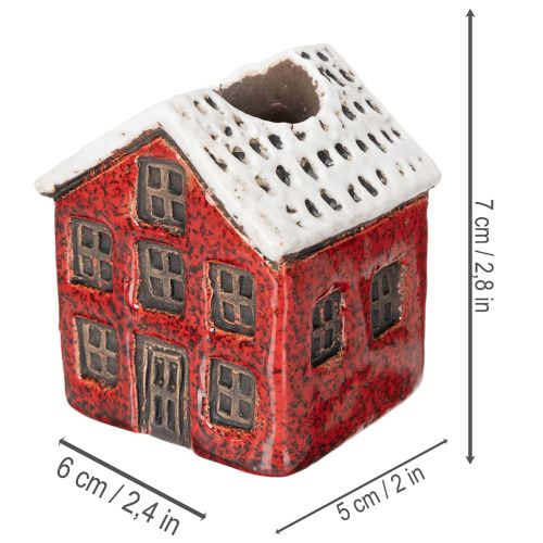 Ceramic candle holder, decorative house with snow for table decoration, 7cm, 2 pieces | Floristik24.co.uk