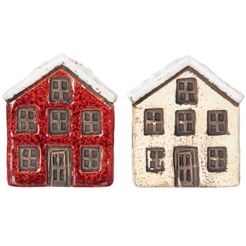 Ceramic candle holder, decorative house with snow for table decoration, 7cm, 2 pieces | Floristik24.co.uk
