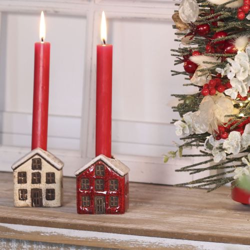 Product Ceramic Candle Holders Small House Design with Snow Set of 2