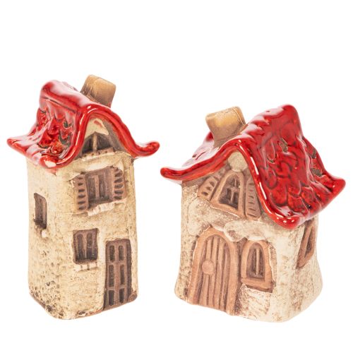 Ceramic House Decoration Set Small Houses with Red Roof 8cm 2pcs buy online | Floristik24.co.uk
