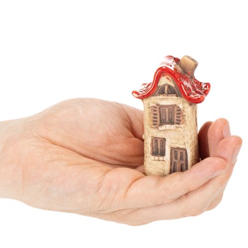 Ceramic House Decoration Set Small Houses with Red Roof 8cm 2pcs | Floristik24.co.uk