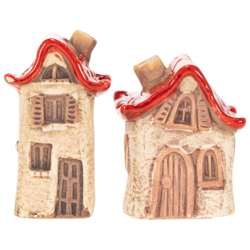Ceramic House Decoration Set Small Houses with Red Roof 8cm 2pcs | Floristik24.co.uk
