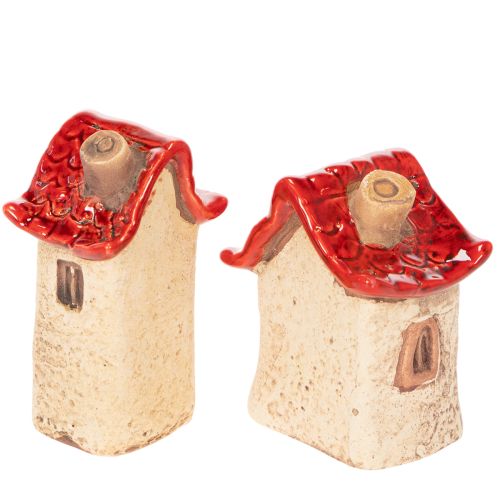 Ceramic House Decoration Set Small Houses with Red Roof 8cm 2pcs | Floristik24.co.uk