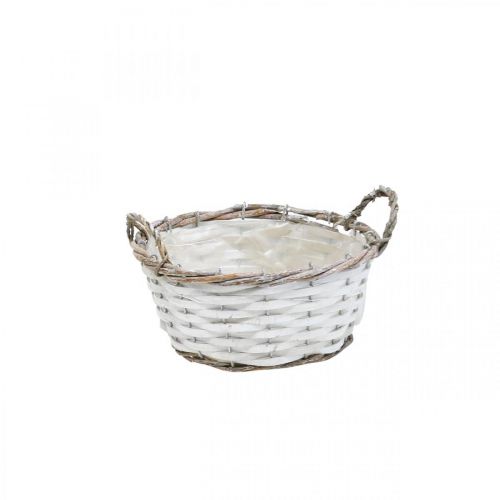 Plant basket, basket with handles, decorative basket round white H9.5cm Ø20cm