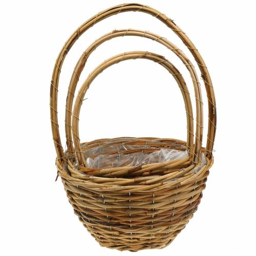 Handle basket made of willow Ø30cm, natural gift basket, set of 3