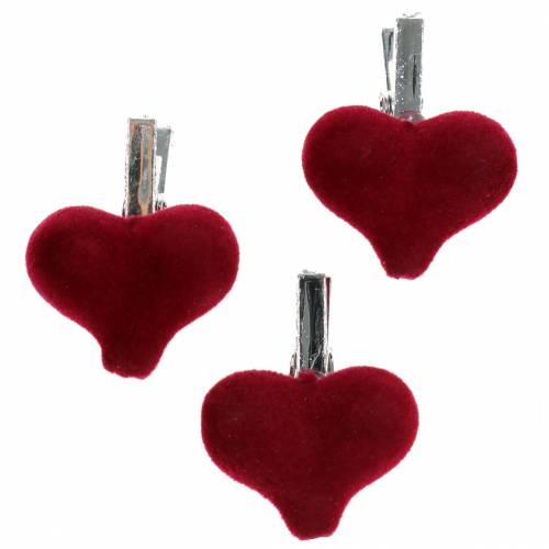 Floristik24 Deco heart with clamp red 2,5cm 8pcs