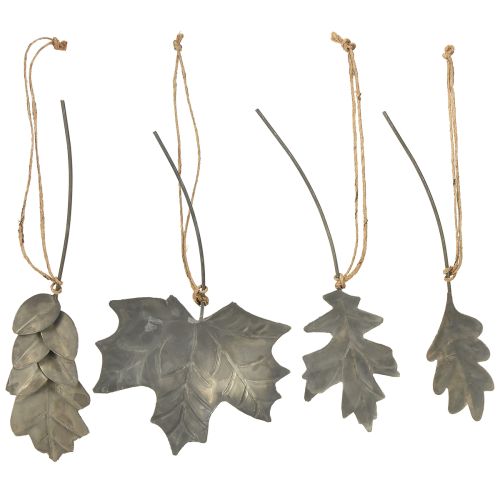 Product Autumn deco leaves metal silver gray L20cm 4pcs