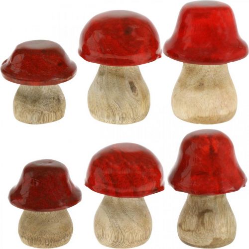 Floristik24 Autumn decoration deco mushrooms made of wood Red wooden mushrooms H5-7cm 6 pieces