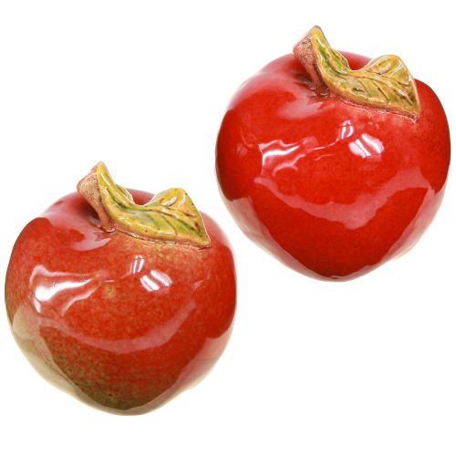 Autumn decoration ceramic apples table decoration red green H9cm 2 pcs