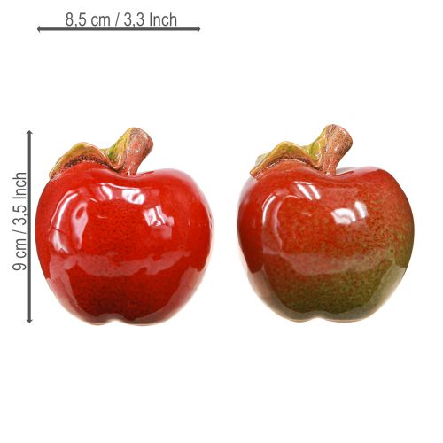 Product Autumn decoration ceramic apples table decoration red green H9cm 2 pcs