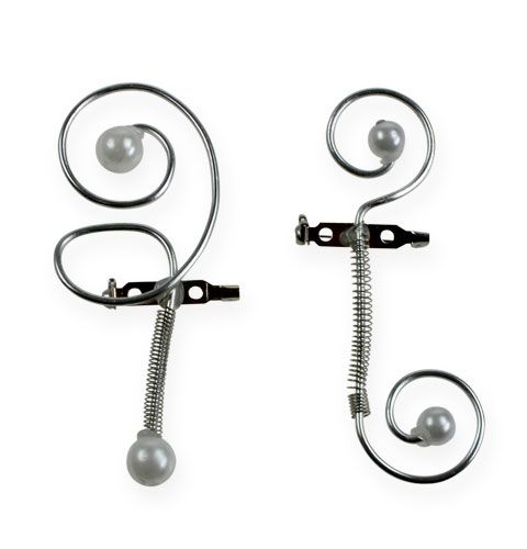 Product Wedding pin with pearls, silver 8cm 24 pcs