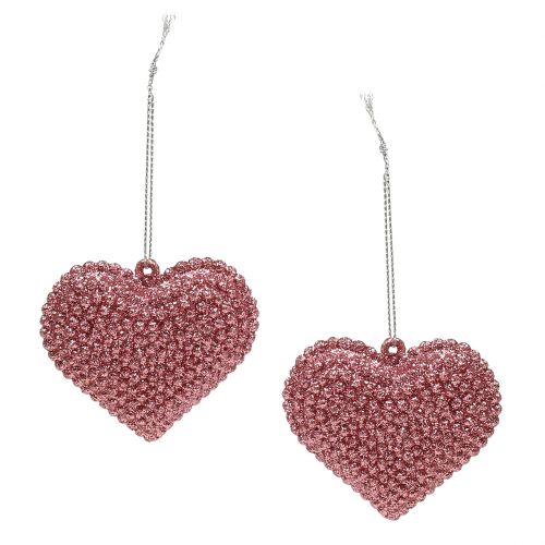 Floristik24 Pink heart for hanging with mica 6,5cm x 6,5cm 12pcs