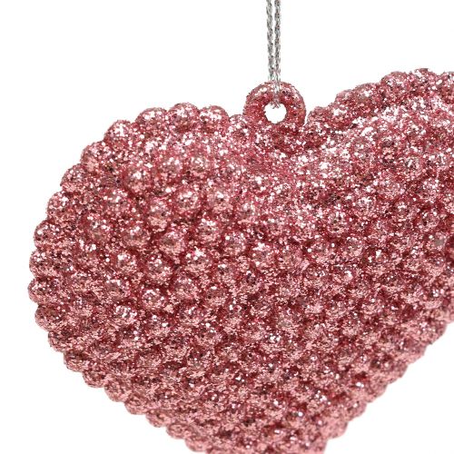 Floristik24 Pink heart for hanging with mica 6,5cm x 6,5cm 12pcs