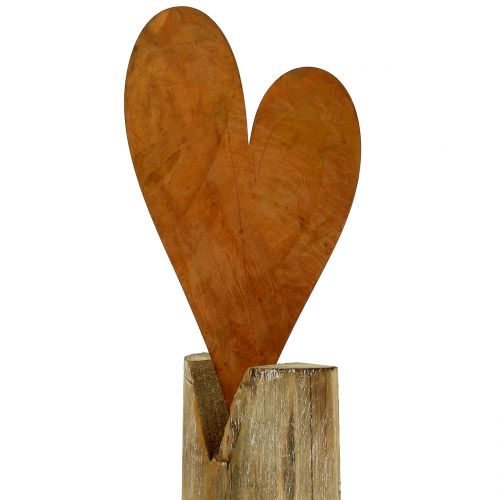 Product Heart rust on wooden foot 40cm x 20cm
